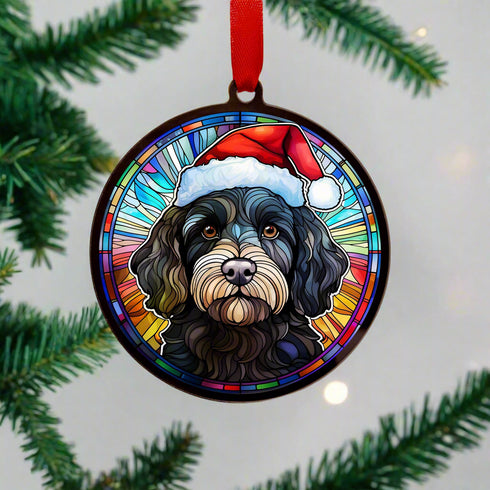 Cavapoo in Santa Hat Suncatcher Decoration